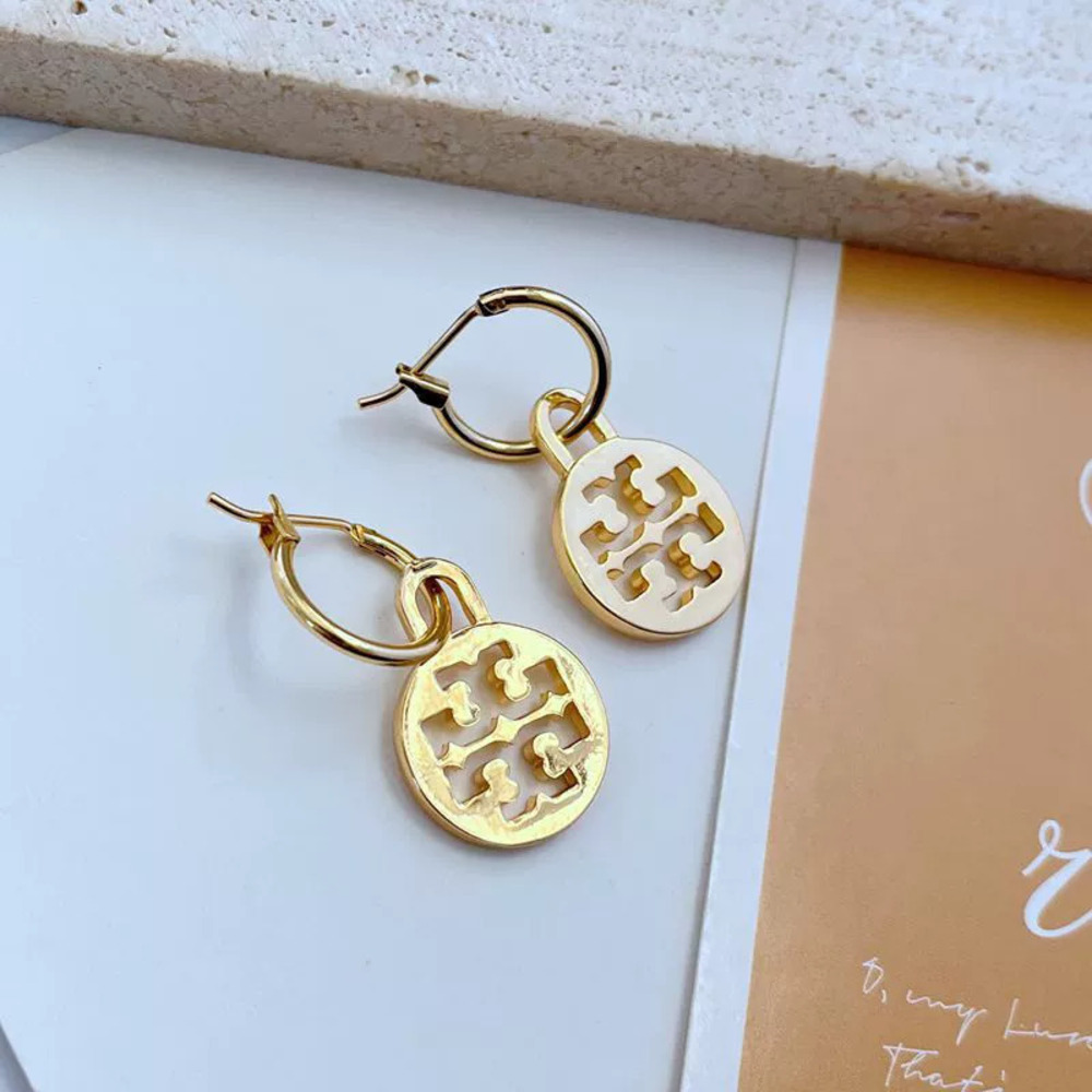Tory Burch Detachable Round Letter Metal Earrings